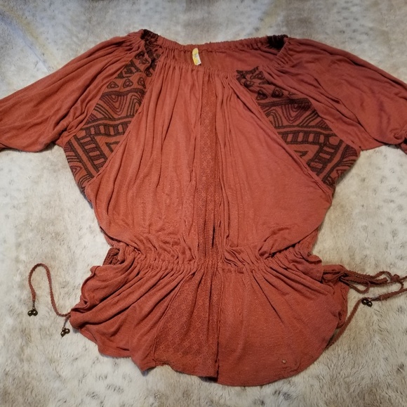 Free People Tops - Free People Boho Orange Coral Flowey Top